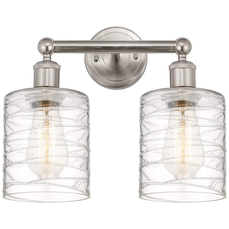 Image 1 Edison Cobbleskill 14" 2-Light Brushed Nickel Bath Light w/ Deco Shade