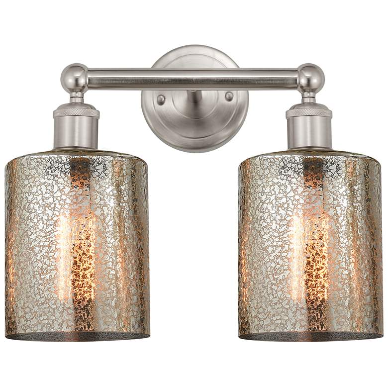 Image 1 Edison Cobbleskill 14" 2-Light Brushed Nickel Bath Light w/ Mercury Sh
