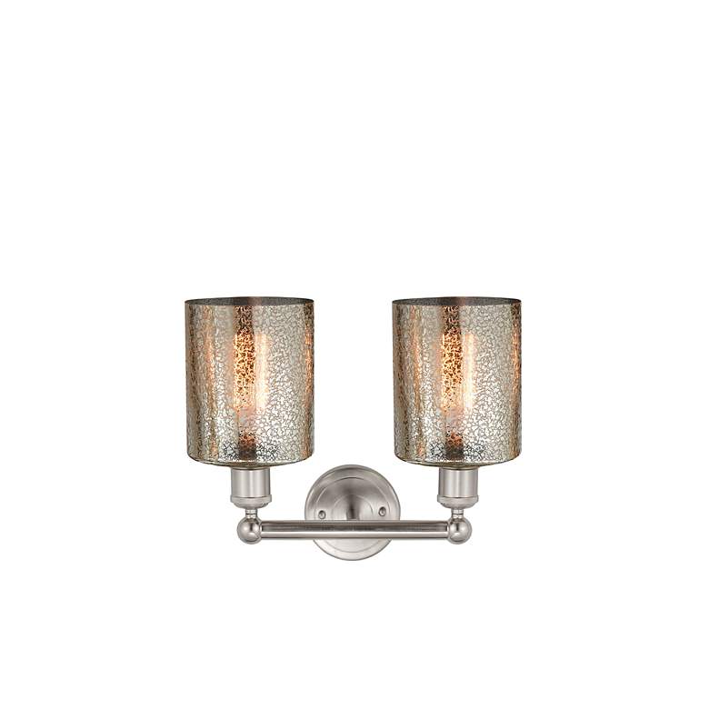 Image 2 Edison Cobbleskill 14" 2-Light Brushed Nickel Bath Light w/ Mercury Sh more views
