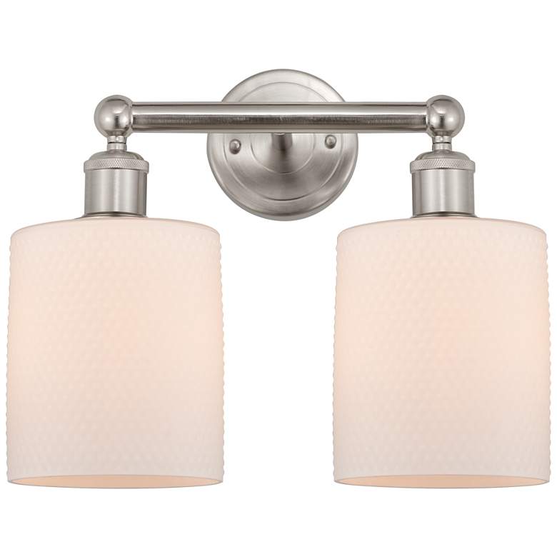 Image 1 Edison Cobbleskill 14" 2-Light Brushed Nickel Bath Light w/ White Shad
