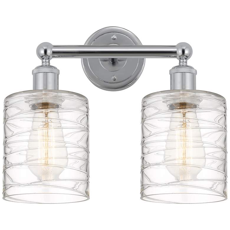 Image 1 Edison Cobbleskill 14" 2-Light Chrome Bath Light w/ Deco Swirl Shade