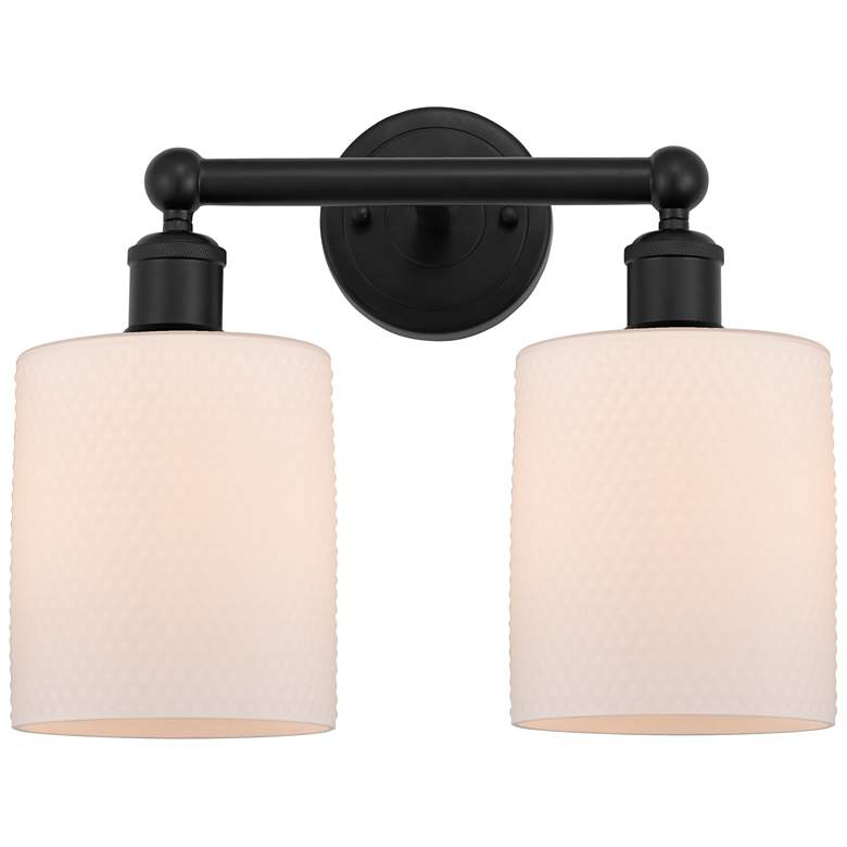 Image 1 Edison Cobbleskill 14" 2-Light Matte Black Bath Light w/ Matte White S