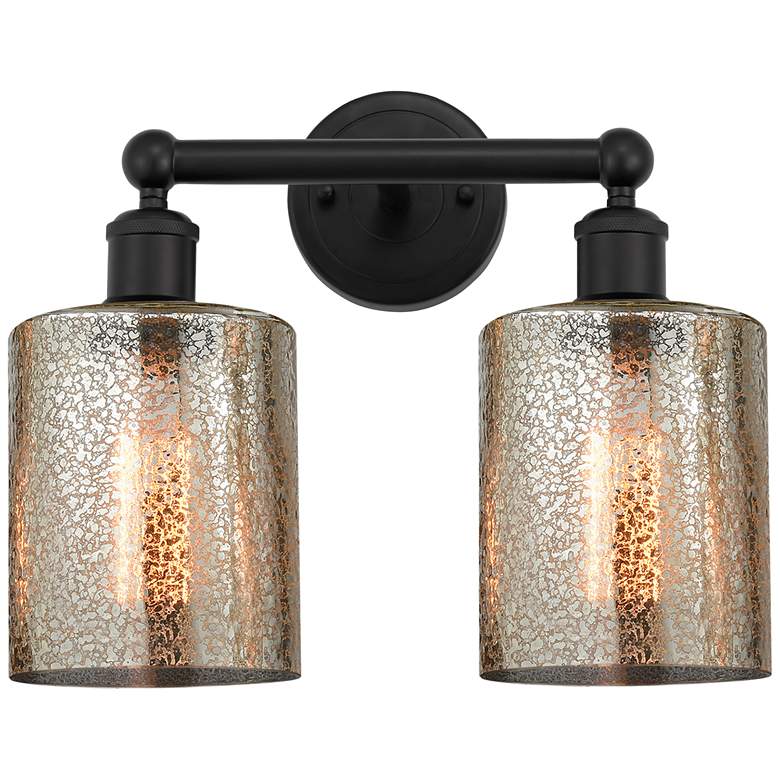 Image 1 Edison Cobbleskill 14" 2-Light Matte Black Bath Light w/ Mercury Shade