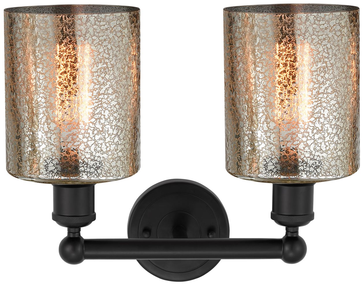Image 2 Edison Cobbleskill 14" 2-Light Matte Black Bath Light w/ Mercury Shade more views