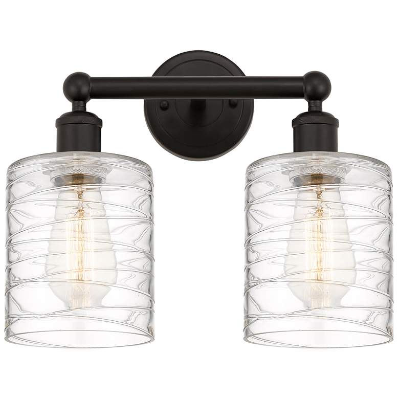 Image 1 Edison Cobbleskill 14" 2-Light Oil Rubbed Bronze Bath Light w/ Deco Sh
