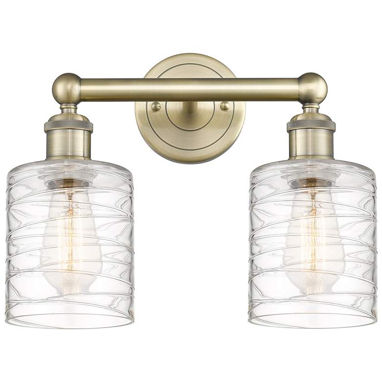 Image 1 Edison Cobbleskill 14"W 2 Light Antique Brass Bath Light w/ Swirl Shad