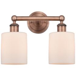 Edison Cobbleskill 14&quot;W 2 Light Antique Copper Bath Light With White S
