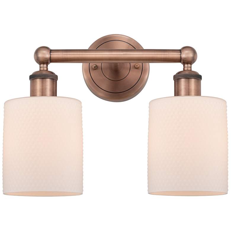 Image 1 Edison Cobbleskill 14"W 2 Light Antique Copper Bath Light With White S