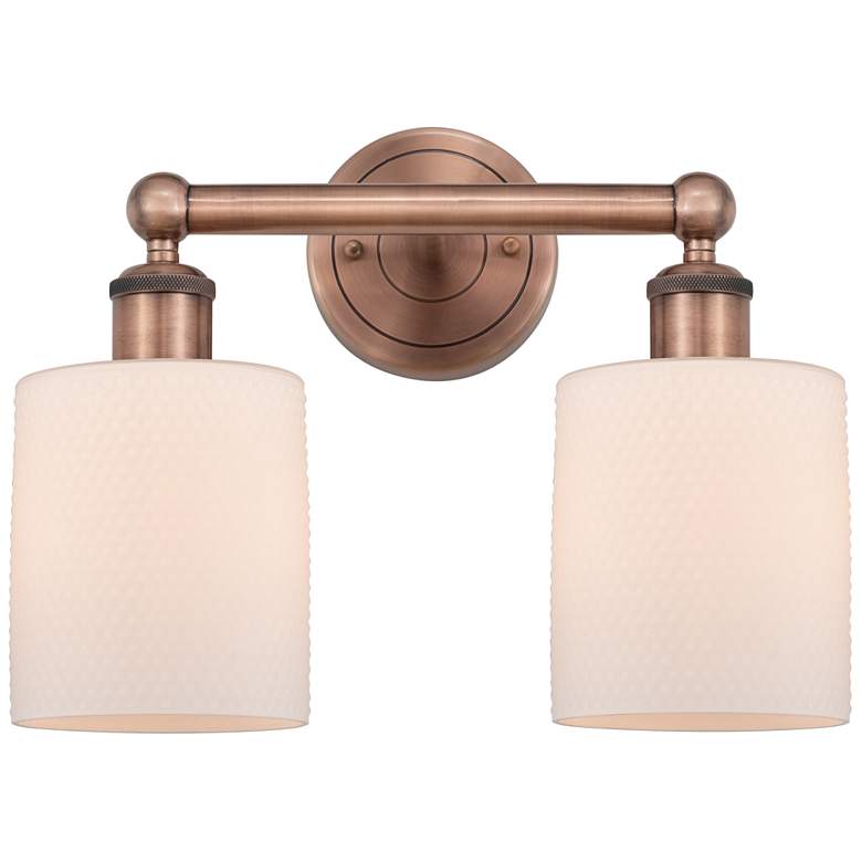 Image 1 Edison Cobbleskill 14 inchW 2 Light Antique Copper Bath Light With White S