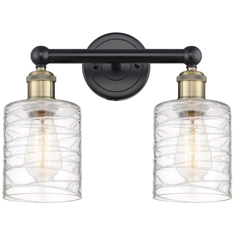 Image 1 Edison Cobbleskill 14 inchW 2 Light Black Brass Bath Light w/ Deco Swirl S