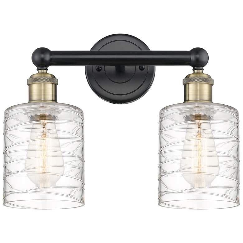 Image 1 Edison Cobbleskill 14"W 2 Light Black Brass Bath Light w/ Deco Swirl S
