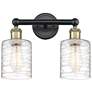 Edison Cobbleskill 14"W 2 Light Black Brass Bath Light w/ Deco Swirl S