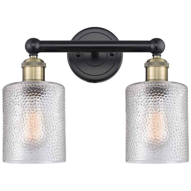 Image 1 Edison Cobbleskill 14"W 2 Light Black Brass Bath Light With Clear Shad