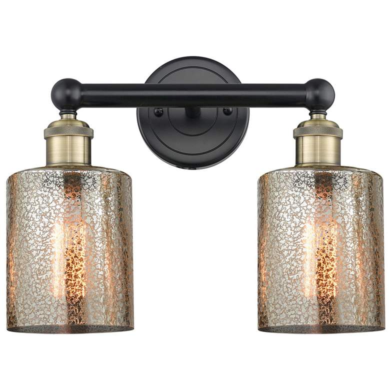 Image 1 Edison Cobbleskill 14"W 2 Light Black Brass Bath Light With Mercury Sh