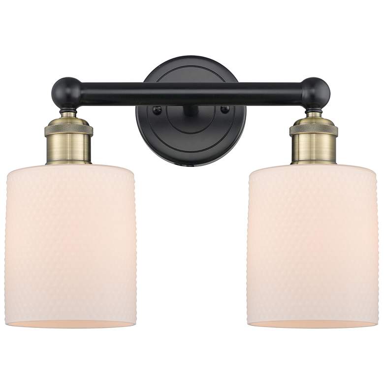 Image 1 Edison Cobbleskill 14 inchW 2 Light Black Brass Bath Light With White Shad