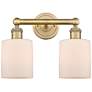 Edison Cobbleskill 14"W 2 Light Brushed Brass Bath Light With White Sh