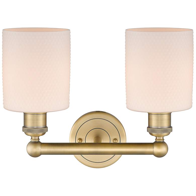 Image 3 Edison Cobbleskill 14 inchW 2 Light Brushed Brass Bath Light With White Sh more views