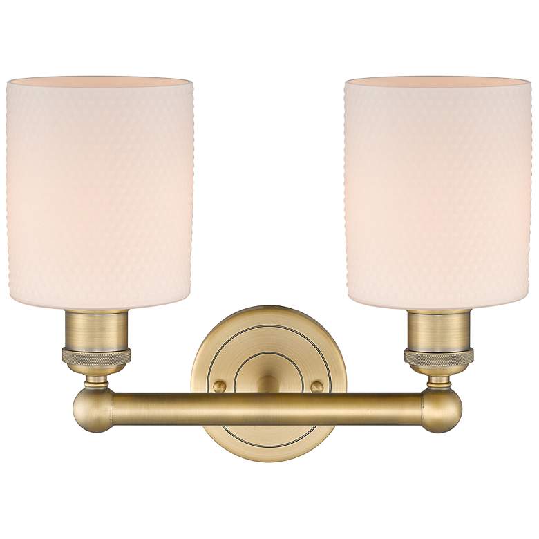 Image 3 Edison Cobbleskill 14"W 2 Light Brushed Brass Bath Light With White Sh more views