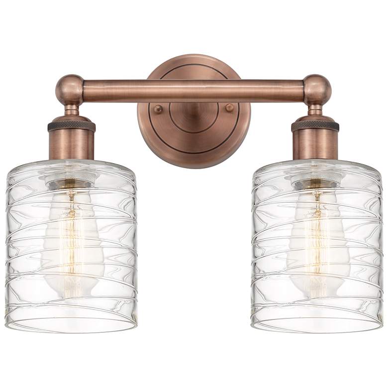 Image 1 Edison Cobbleskill 14"W 2 Light Copper Bath Light With Deco Swirl Shad