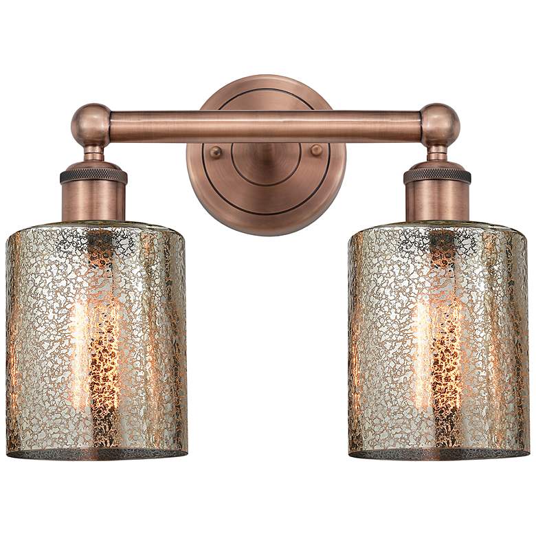 Image 1 Edison Cobbleskill 14"W 2 Light Copper Bath Light With Mercury Shade