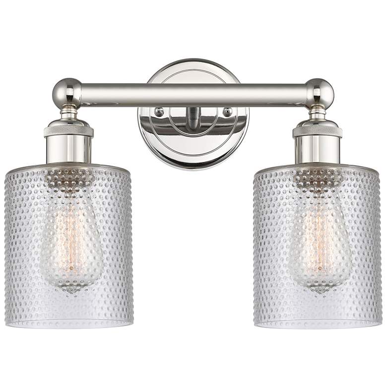 Image 1 Edison Cobbleskill 14"W 2 Light Polished Nickel Bath Light With Clear