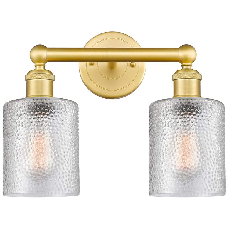 Image 1 Edison Cobbleskill 14"W 2 Light Satin Gold Bath Light With Clear Shade
