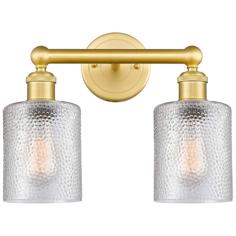 Image 1 Edison Cobbleskill 14 inchW 2 Light Satin Gold Bath Light With Clear Shade