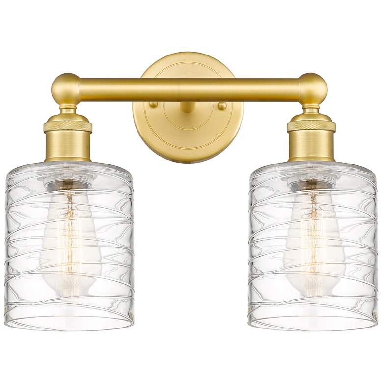 Image 1 Edison Cobbleskill 14"W 2 Light Satin Gold Bath Light With Deco Swirl