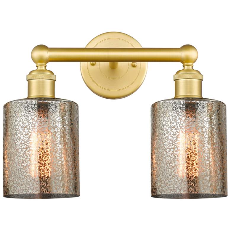 Image 1 Edison Cobbleskill 14"W 2 Light Satin Gold Bath Light With Mercury Sha