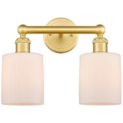 Edison Cobbleskill 14&quot;W 2 Light Satin Gold Bath Light With White Shade