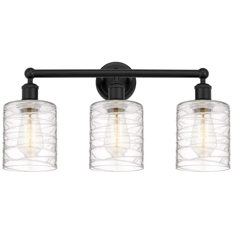 Image 1 Edison Cobbleskill 23" 3-Light Matte Black Bath Light w/ Deco Swirl Sh