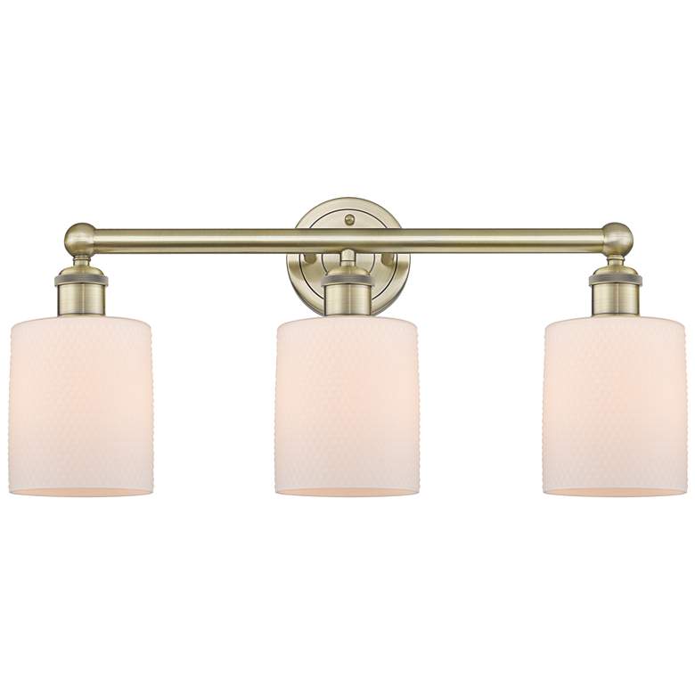 Image 1 Edison Cobbleskill 23"W 3 Light Antique Brass Bath Light With White Sh
