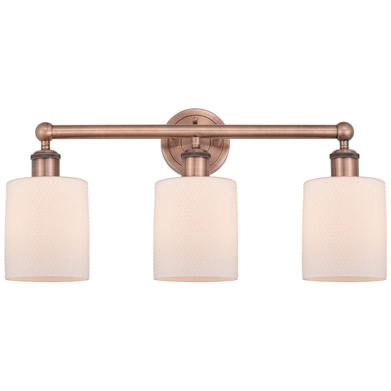 Image 1 Edison Cobbleskill 23"W 3 Light Antique Copper Bath Light With White S