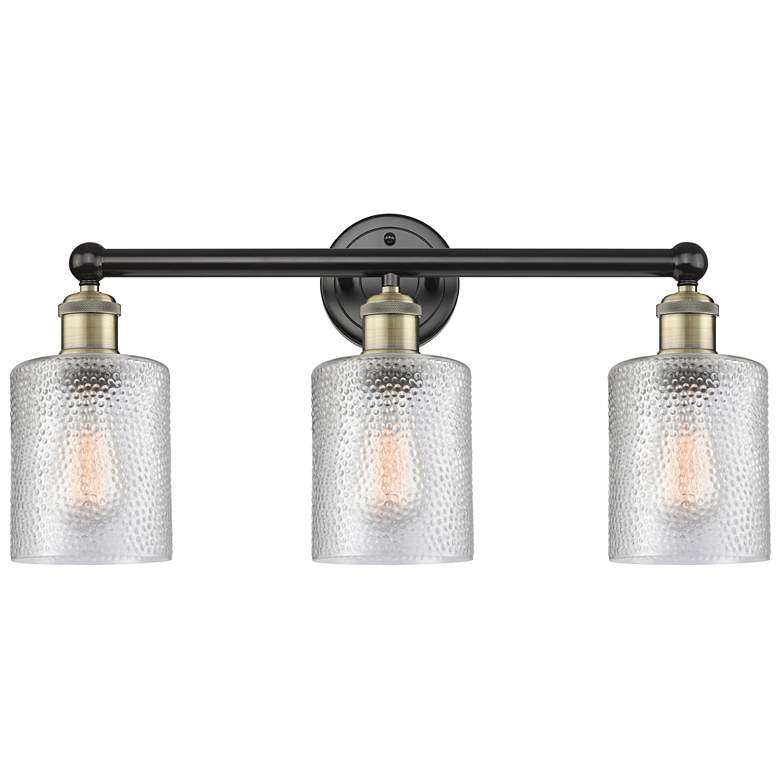 Image 1 Edison Cobbleskill 23"W 3 Light Black Brass Bath Light With Clear Shad