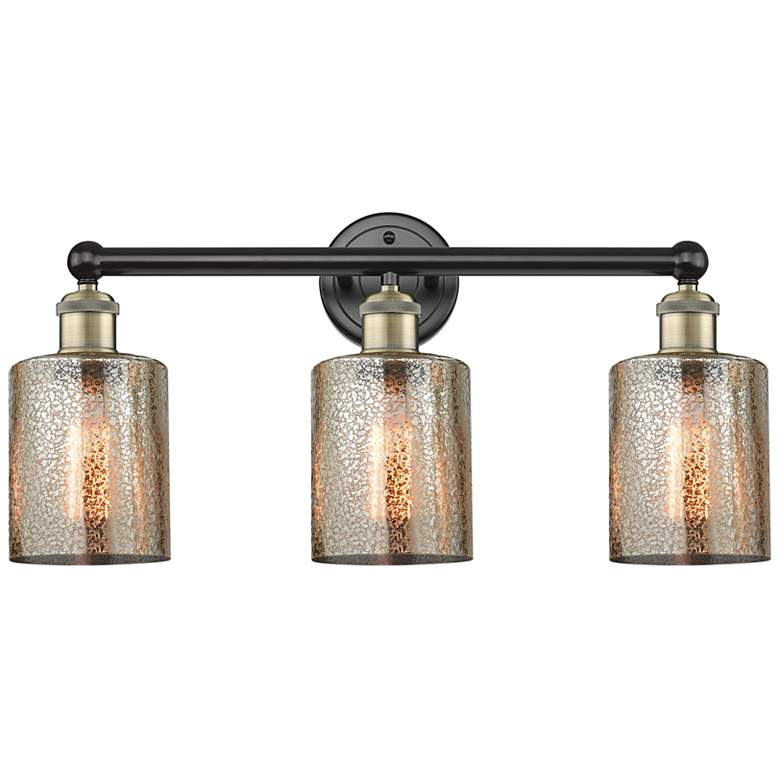 Image 1 Edison Cobbleskill 23"W 3 Light Black Brass Bath Light With Mercury Sh
