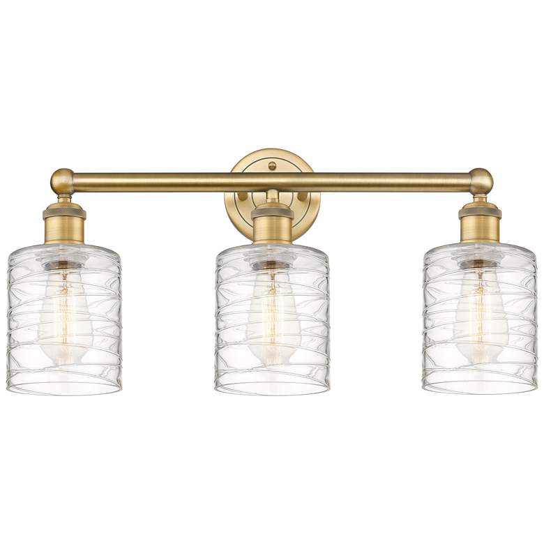 Image 1 Edison Cobbleskill 23"W 3 Light Brushed Brass Bath Light w/ Swirl Shad