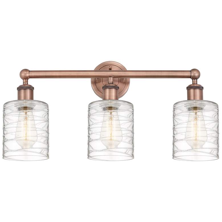 Image 1 Edison Cobbleskill 23"W 3 Light Copper Bath Light With Deco Swirl Shad
