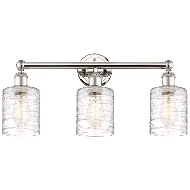 Image 1 Edison Cobbleskill 23"W 3 Light Polished Nickel Bath Light w/ Swirl Sh