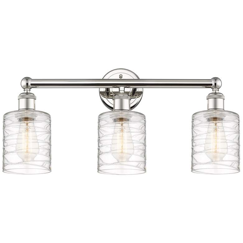 Image 1 Edison Cobbleskill 23 inchW 3 Light Polished Nickel Bath Light w/ Swirl Sh