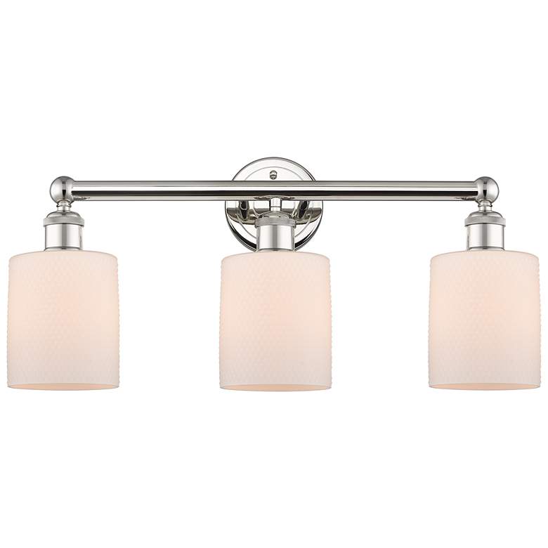 Image 1 Edison Cobbleskill 23"W 3 Light Polished Nickel Bath Light With White