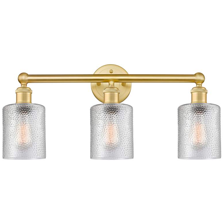 Image 1 Edison Cobbleskill 23 inchW 3 Light Satin Gold Bath Light With Clear Shade