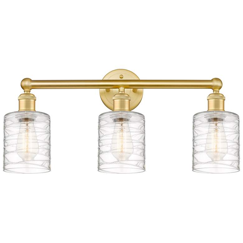 Image 1 Edison Cobbleskill 23"W 3 Light Satin Gold Bath Light With Deco Swirl