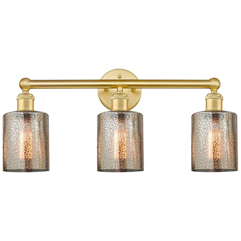 Image 1 Edison Cobbleskill 23"W 3 Light Satin Gold Bath Light With Mercury Sha
