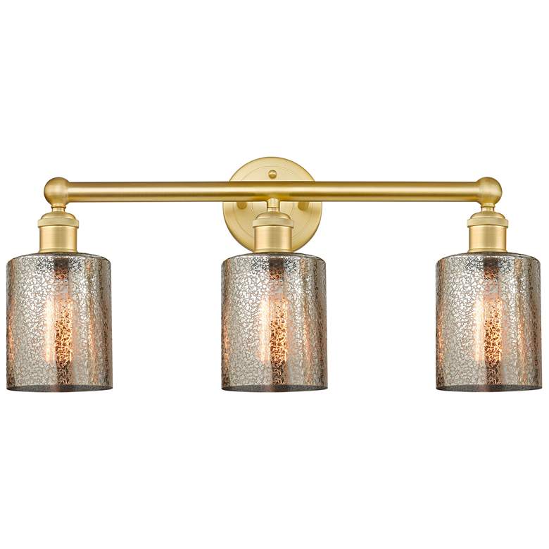 Image 1 Edison Cobbleskill 23 inchW 3 Light Satin Gold Bath Light With Mercury Sha