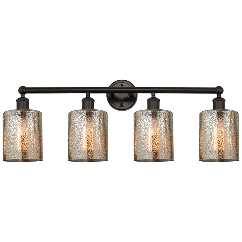 Image 1 Edison Cobbleskill 32" 4-Light Bronze Bath Light w/ Mercury Shade