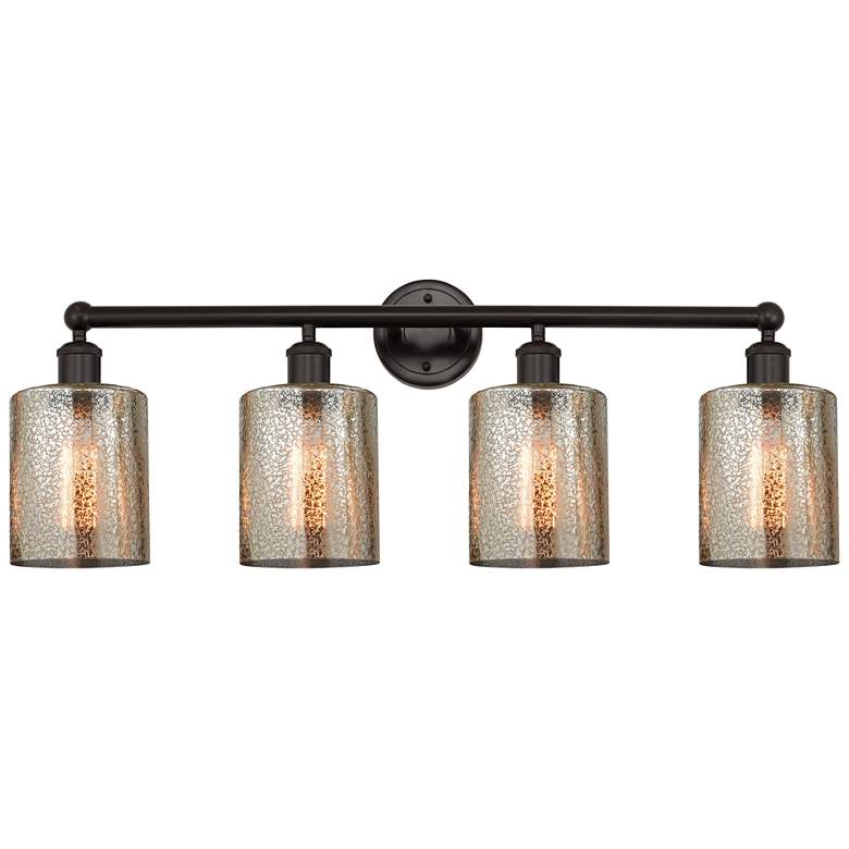 Image 1 Edison Cobbleskill 32 inch 4-Light Bronze Bath Light w/ Mercury Shade