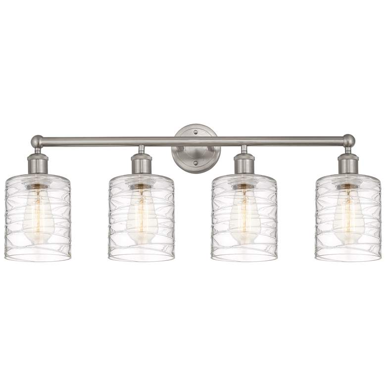 Image 1 Edison Cobbleskill 32" 4-Light Brushed Nickel Bath Light w/ Deco Shade