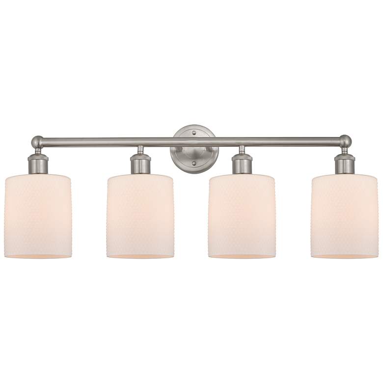 Image 1 Edison Cobbleskill 32 inch 4-Light Brushed Nickel Bath Light w/ White Shad