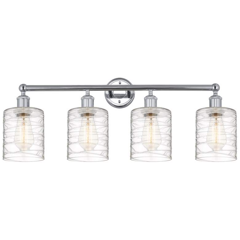 Image 1 Edison Cobbleskill 32" 4-Light Chrome Bath Light w/ Deco Swirl Shade