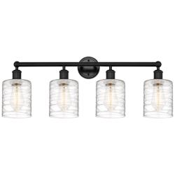 Edison Cobbleskill 32" 4-Light Matte Black Bath Light w/ Deco Swirl Sh